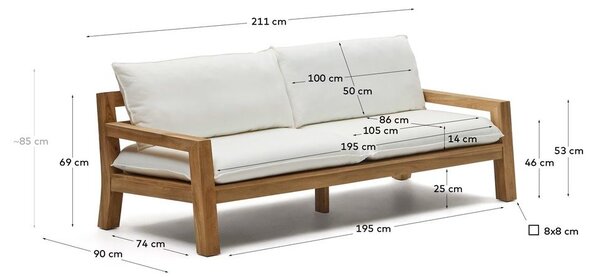 Biela záhradná pohovka z teakového dreva Forcanera - Kave Home