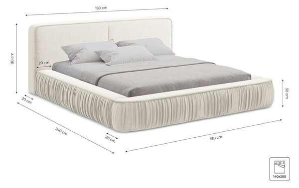 Krémová čalúnená dvojlôžková posteľ s úložným priestorom s roštom 140x200 cm Keoni – Makamii