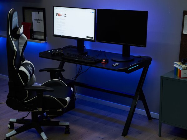 Herný stôl čierna MDF kov 120 x 60 cm obdĺžnikový tvar RGB LED svetlá moderný štýl kancelária