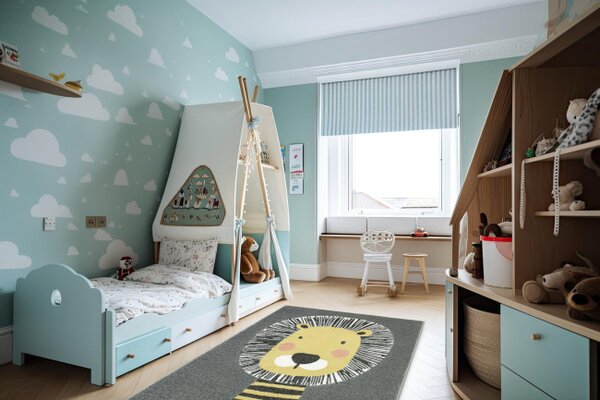 Detský koberec Lima E181A svetlo sivý/žltý, lev