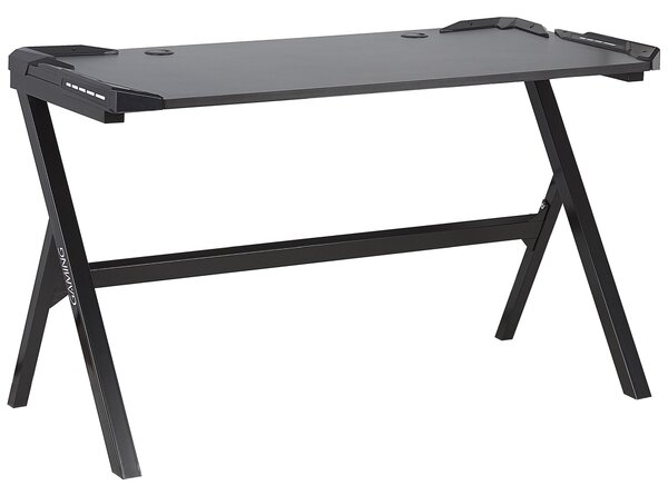 Herný stôl čierna MDF kov 120 x 60 cm obdĺžnikový tvar RGB LED svetlá moderný štýl kancelária