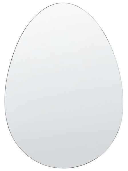 Nástenné zrkadlo strieborné 50 x 70 cm bez rámu oválne závesné minimalistický dizajn