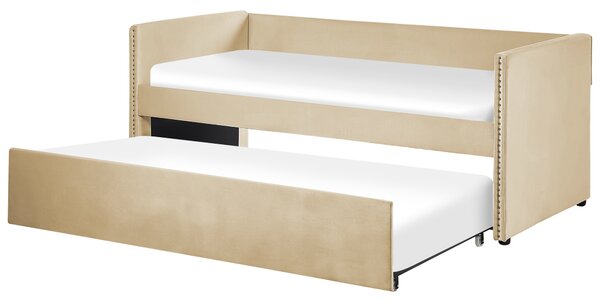Rozkladacia posteľ béžová zamatová čalúnená 90 x 200 cm nábytok do spálne