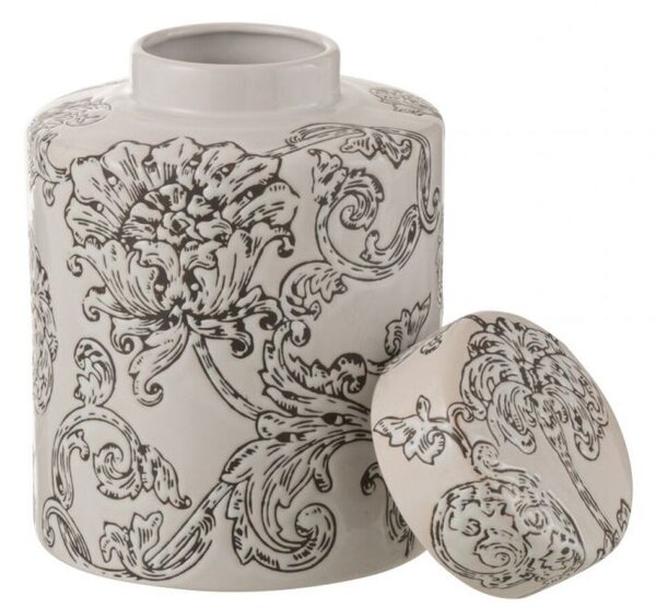 Bielo-čierna porcelánová dóza s vekom a kvetmi Zen Ball – 13*13*19 cm - J-Line by Jolipa