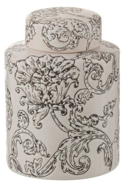 Bielo-čierna porcelánová dóza s vekom a kvetmi Zen Ball – 13*13*19 cm - J-Line by Jolipa