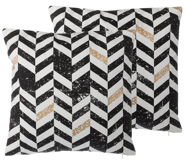 Sada 2 dekoratívnych vankúšov čierna biela bavlna geometrický vzor chevron 45 x 45 cm glamour moderný štýl doplnky