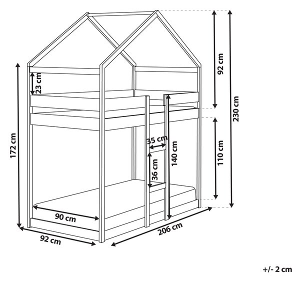 Detská drevená poschodová posteľ v tvare domčeka sivá 90 x 200 cm borovicové drevo s rebríkom