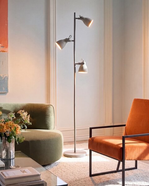 Stojaca lampa sivá betónový efekt 163 cm 3 nastaviteľné svetlá tienidlá industriálny štýl obývacia izba spálňa kancelária