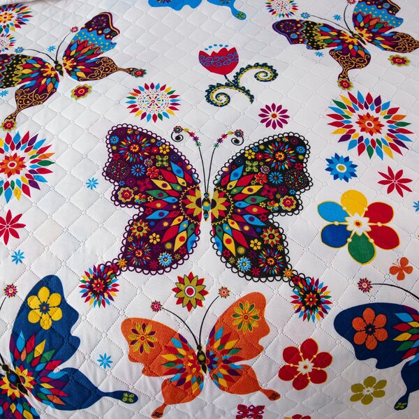 Prehoz na posteľ FAREBNÝ MOTÝĽ biely Rozmer: 170 x 210 cm