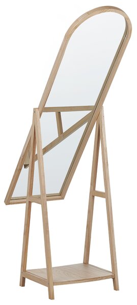 Stojace zrkadlo svetlohnedé drevený rám 43 x 170 cm a s policou moderný dizajn