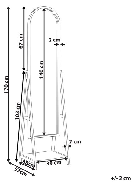 Stojace zrkadlo svetlohnedé drevený rám 43 x 170 cm a s policou moderný dizajn