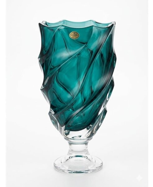 KRIŠTÁĽOVÁ VÁZA BOHEMIA SURF GREEN TOUCH NA NOHE 370MM