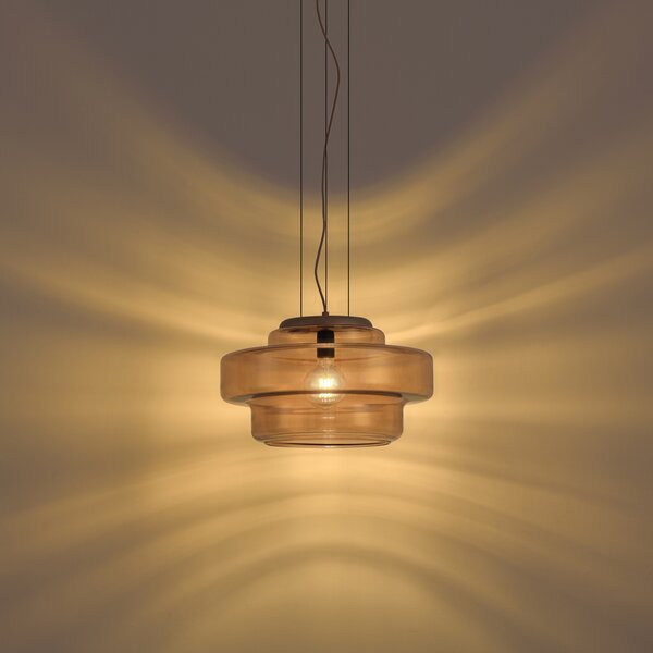 Retro závesná lampa tmavý bronz s jantárovým sklom - Barb