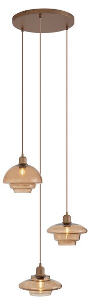 Retro závesná lampa tmavý bronz s jantárovými tienidlami 3-svetelná - Smokey