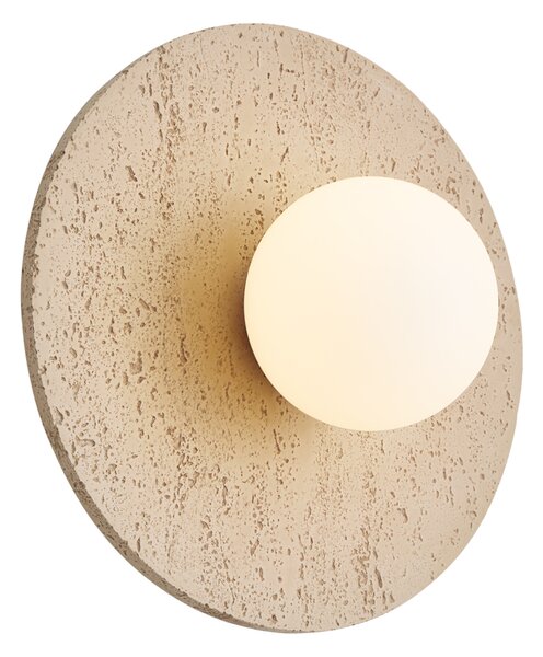 Nástenná lampa Japandi okrúhla z prírodného kameňa s opálovým sklom - Josie
