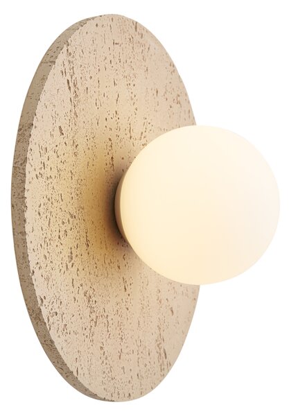 Nástenná lampa Japandi okrúhla z prírodného kameňa s opálovým sklom - Josie