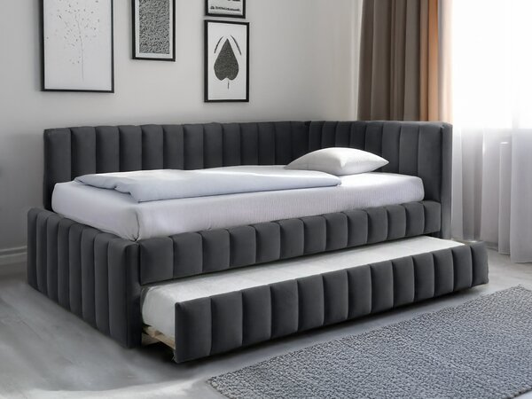 Čalúnená posteľ COMFINO VELVET s prístelkou 120x200 cm tmavo sivá