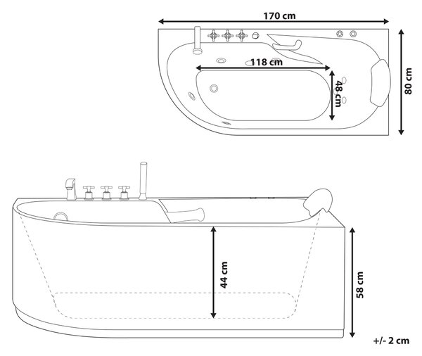 Vírivá vaňa biela strieborná akrylát nerezová oceľ 170 x 80 cm hydromasážna s opierkou hlavy rohová pravostranná moderný štýl kúpeľňa