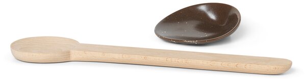 Ferm Living Varecha a odkladací tanier Resting Spoon Set – hnedá