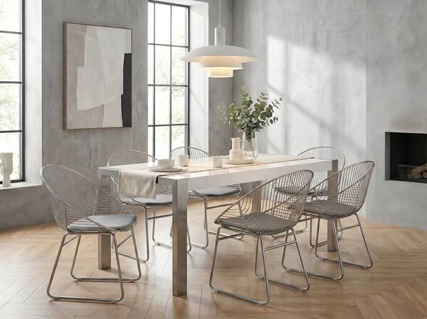 Jedálenský stôl biely so striebornými nohami nehrdzavejúca oceľ 180 x 90 x 75 cm pre 8 osôb moderný dizajn