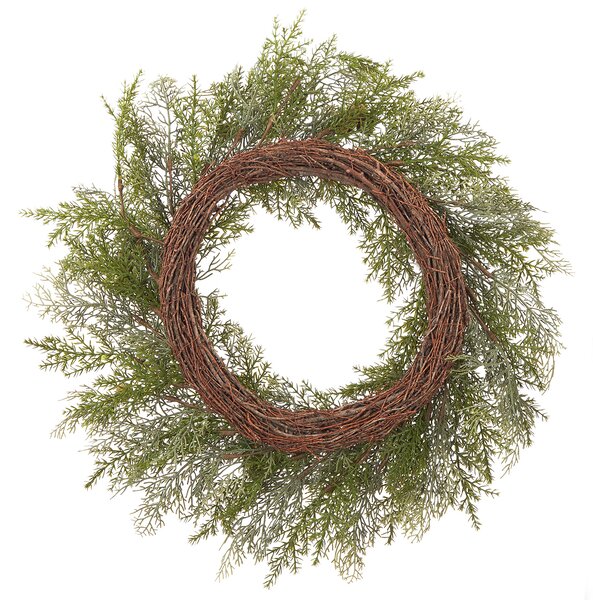 Vianočný veniec zelený syntetický materiál 70 cm umelý s borovicovými šiškami bytové vianočné dekorácie