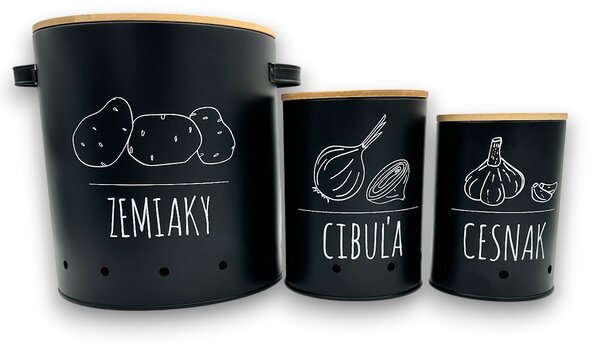 Orion Sada 3 dóz na cibuľu, cesnak a zemiaky, plechové s bambusovým vekom BLACK SK
