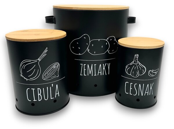 Orion Sada 3 dóz na cibuľu, cesnak a zemiaky, plechové s bambusovým vekom BLACK SK