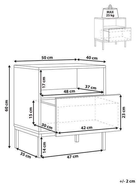 Nočný stolík tmavohnedá MDF kovové nohy s 1 zásuvkou geometrický vzor úložný priestor spálňa