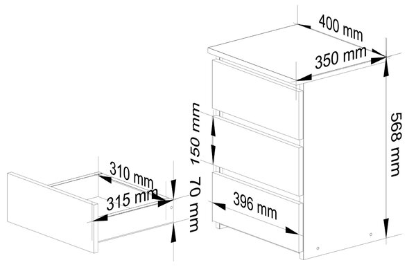 Ak furniture Komoda CL3 40 cm kašmír