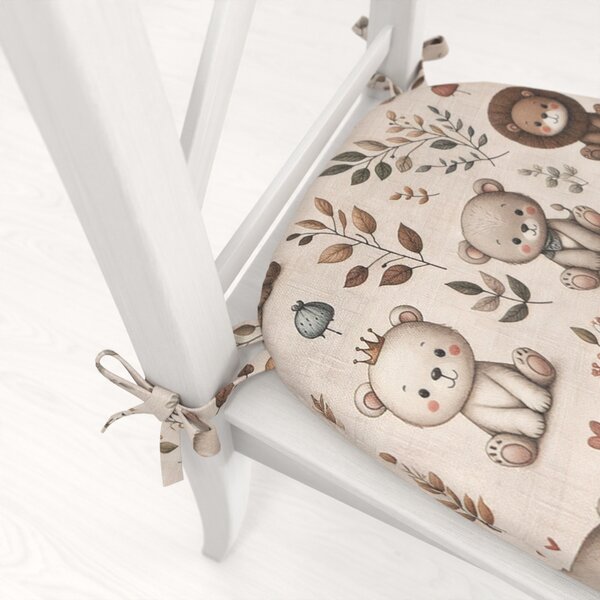 Biante Oblý podsedák Terra TRA-007 Medvieďatá a levíčatá na béžovom - 39x37x3 cm