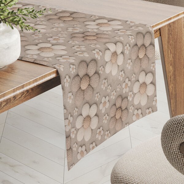 Biante Dekoračný behúň na stôl Terra TRA-005 Pletené kvety na sivobéžovom 20x120 cm