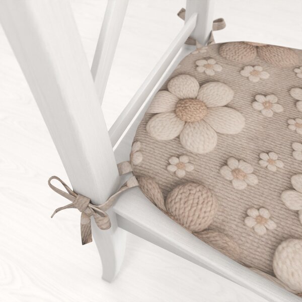 Biante Oblý podsedák Terra TRA-005 Pletené kvety na sivobéžovom - 39x37x3 cm