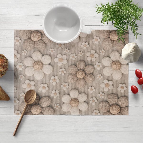 Biante Dekoračné prestieranie na stôl Terra TRA-005 Pletené kvety na sivobéžovom 30x40 cm