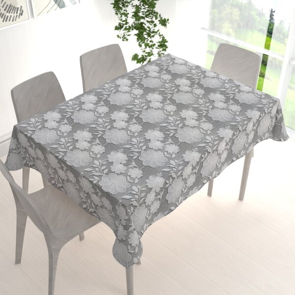 Biante Dekoračný obdĺžnikový obrus Terra TRA-006 Vyšívané biele kvety na zelenosivom 50x100 cm