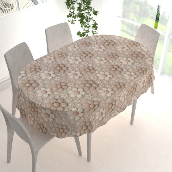 Biante Dekoračný oválny obrus Terra TRA-005 Pletené kvety na sivobéžovom 50x100 cm