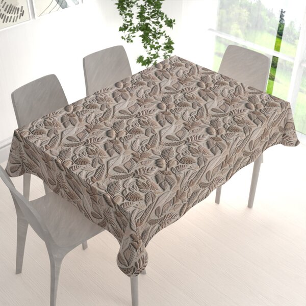 Biante Dekoračný obdĺžnikový obrus Terra TRA-004 3D listy na zelenosivom 50x100 cm