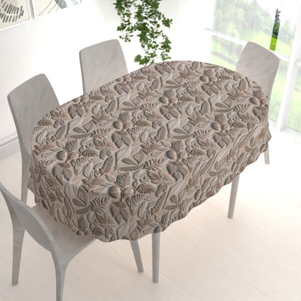 Biante Dekoračný oválny obrus Terra TRA-004 3D listy na zelenosivom 50x100 cm