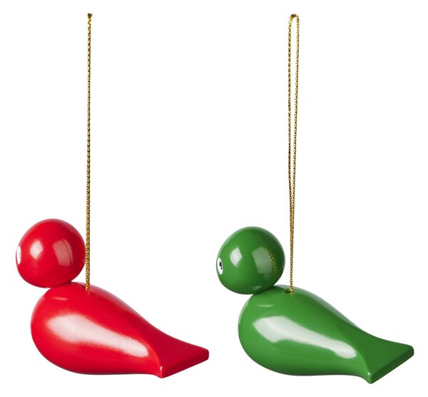 Drevené vianočné ozdoby Birds Red Green – sada 2 ks