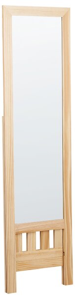 Stojace zrkadlo svetlohnedé drevený rám 40 x 145 cm so stojanom a s policou moderný dizajn