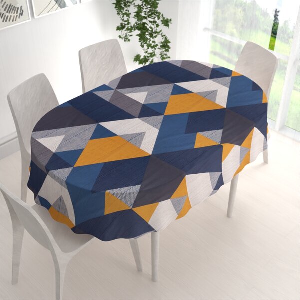 Biante Bavlnený oválny obrus Sandra SA-390 Modro-béžovo-oranžové trojuholníky 50x100 cm
