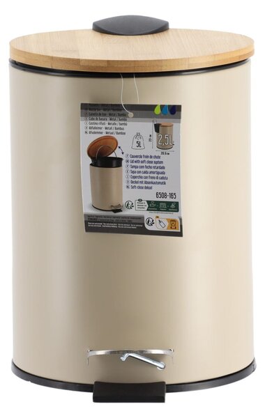 Odpadkový kôš Timeless, svetlobéžová/s drevenými prvkami, 2,5L