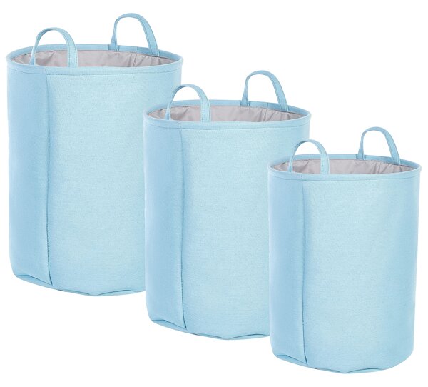 Sada 3 košíkov modrá polyester bavlna koše na bielizeň so sťahovacou šnúrkou praktické doplnky do domácnosti