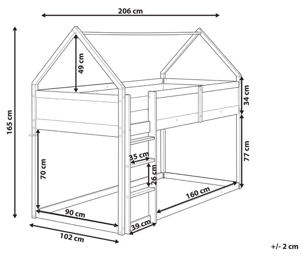 Detská vyvýšená posteľ biela borovicové drevo 90 x 200 cm jednolôžko s rebríkom lamelový rošt moderný štýl detská izba