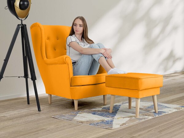 Wilsondo Kreslo ušiak s taburetom Deana - oranžová
