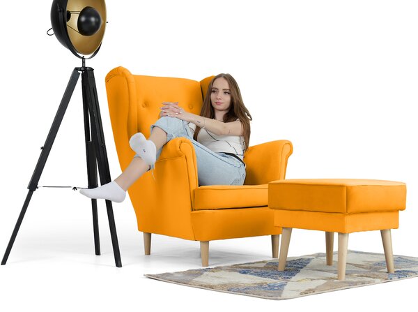 Wilsondo Kreslo ušiak s taburetom Deana - oranžová