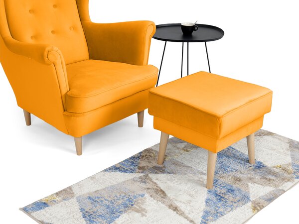 Wilsondo Kreslo ušiak s taburetom Deana - oranžová