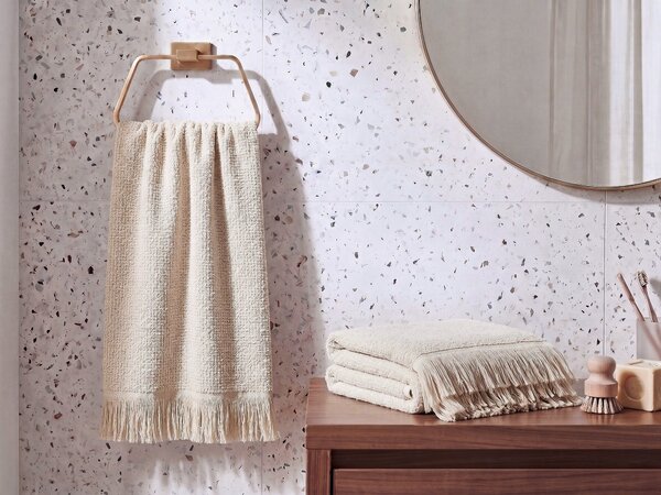 Sada 2 uterákov béžová bavlna polyester froté uteráky 100 x 150 cm doplnky do kúpeľne
