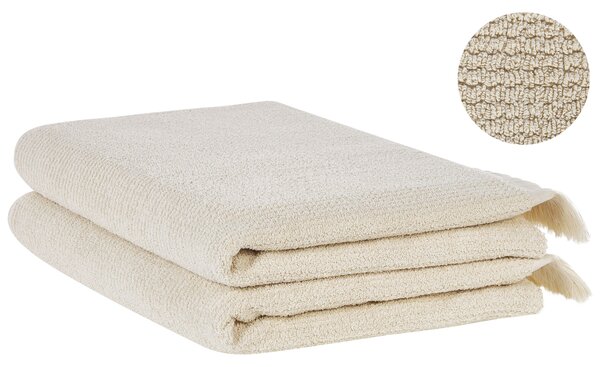 Sada 2 uterákov béžová bavlna polyester froté uteráky 100 x 150 cm doplnky do kúpeľne