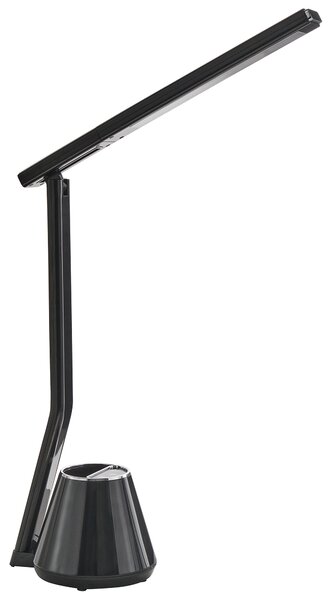 Stolná LED lampa čierna syntetický materiál 3 režimy teploty svetla so stmievačom a držiakom na perá nastaviteľné tienidlo moderná kancelária