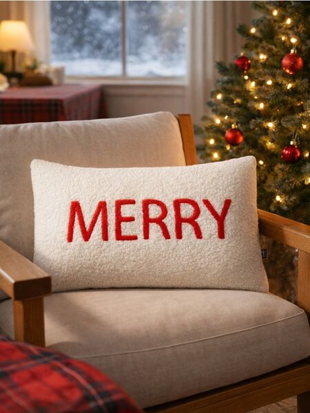 Sinsay - Vianočný vankúš s nápisom Merry - biela